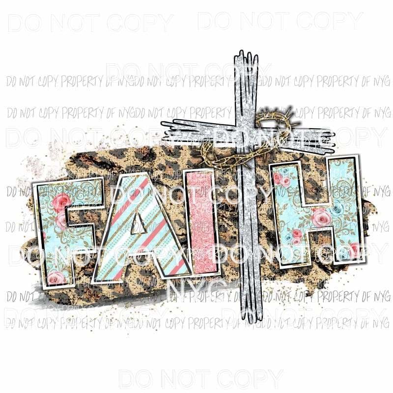 FAITH cross aqua flowers leopard silver Sublimation transfers Heat Transfer