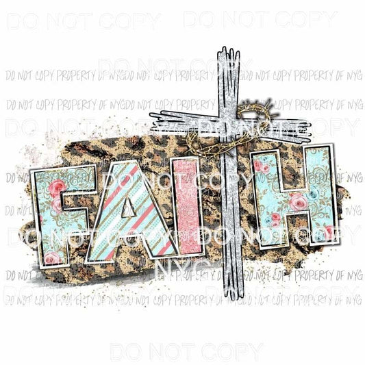 FAITH cross aqua flowers leopard silver Sublimation transfers Heat Transfer