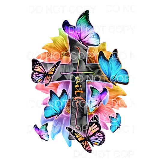 Faith Cross Butterflies Sunflowers Colorful #1637 