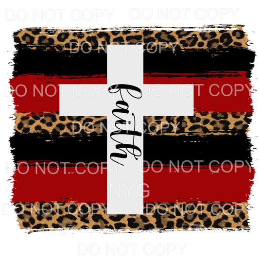 Faith Cross Leopard Red Black Brushstrokes Sublimation 