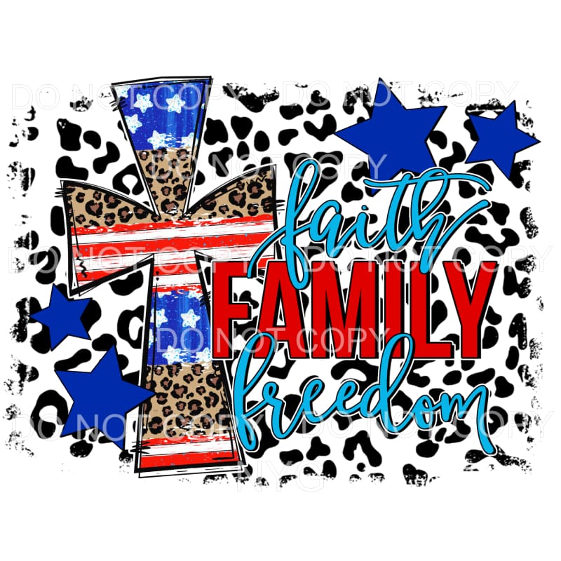 Faith Family Freedom Stars Stripes Cross Leopard 4th Of July