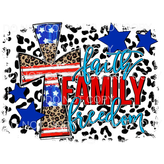 Faith Family Freedom Stars Stripes Cross Leopard 4th Of July