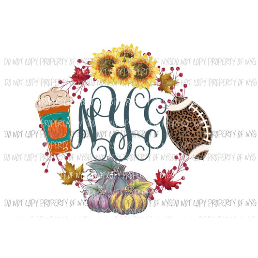 Fall monogram football sunflowers pumpkin spice Sublimation transfers Heat Transfer