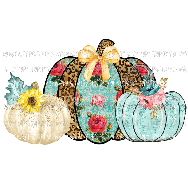 Fall Pumpkins trio leopard roses Sublimation transfers Heat Transfer