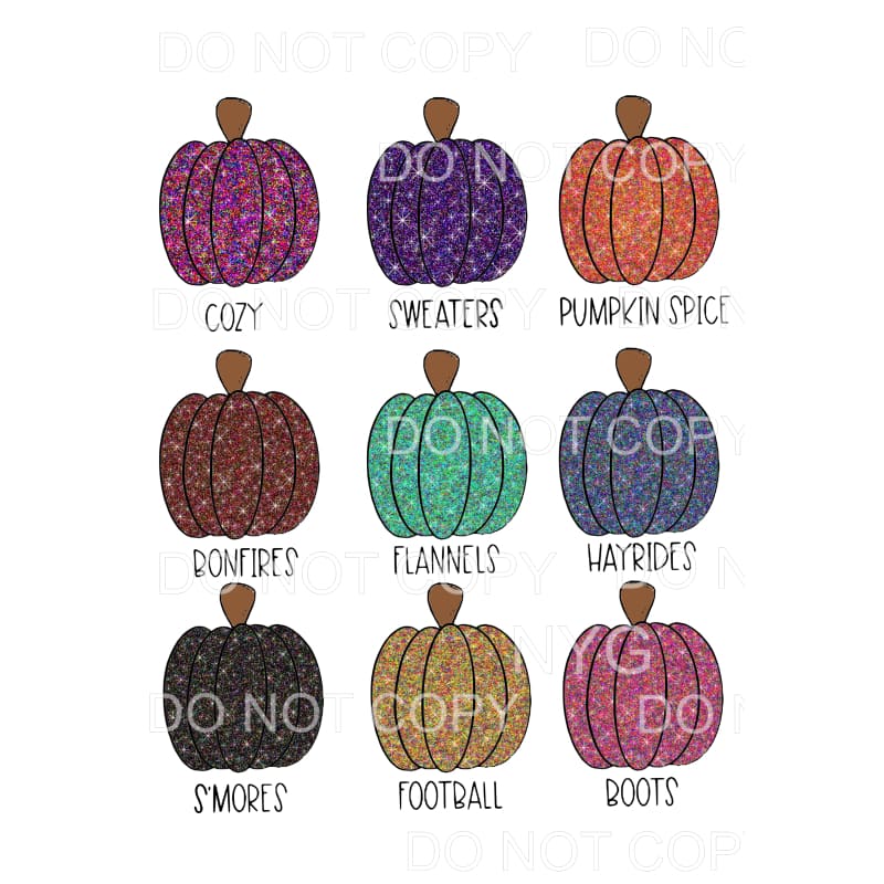 Fall Pumpkins X 9 glitter Sublimation transfers - Heat 