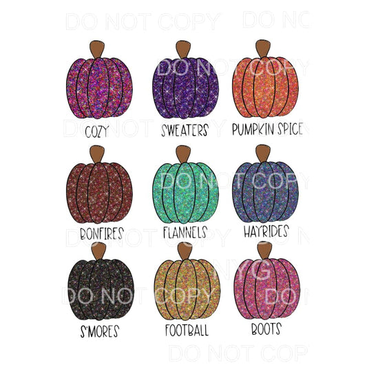 Fall Pumpkins X 9 glitter Sublimation transfers - Heat 