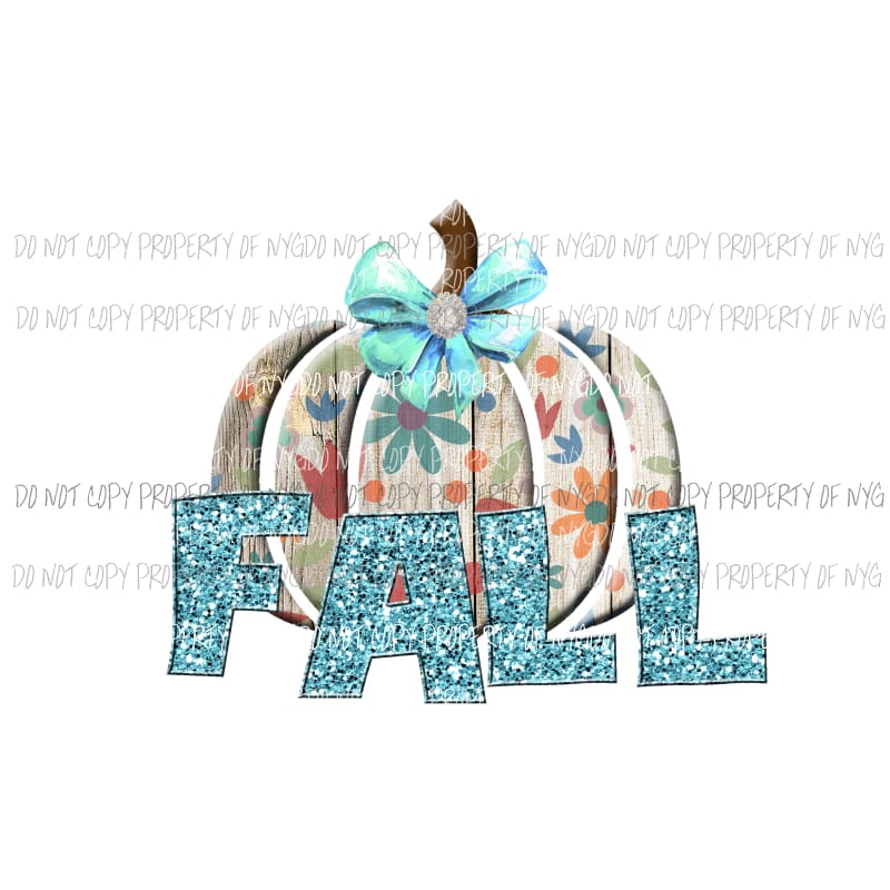 fall teal floral pumpkin Sublimation transfers Heat Transfer
