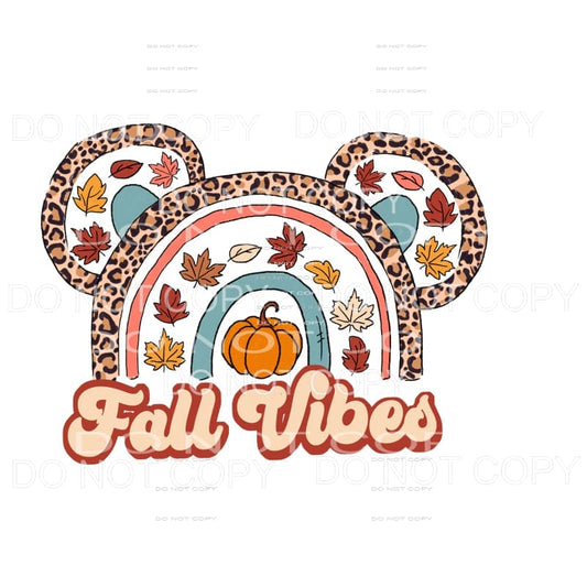 Fall Vibes Disney Mickey Ears Rainbow Leaopard Leaves 
