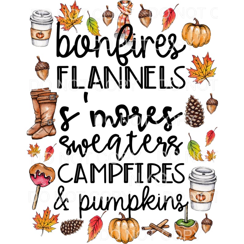 Fall Words Bonfires smores # 94 Sublimation transfers - Heat