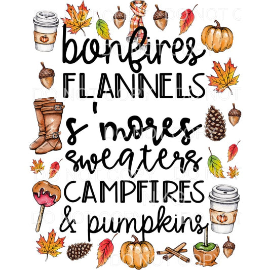 Fall Words Bonfires smores # 94 Sublimation transfers - Heat