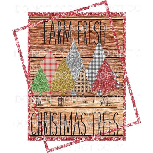 Farm Fresh Christmas Trees Wood Background Double Red 