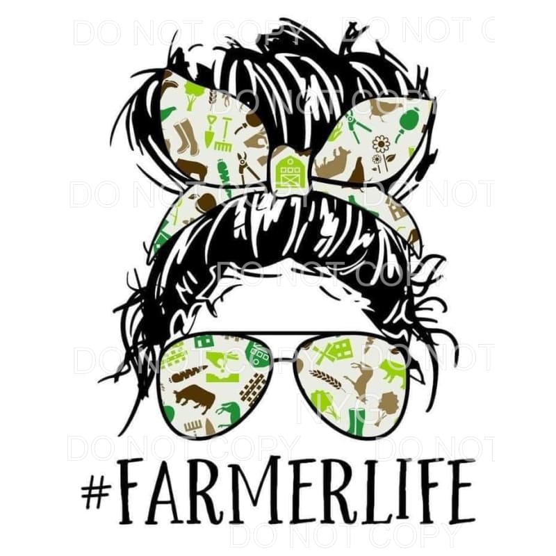 Farmer Life Messy Bun Farm Animals Tools Sublimation 