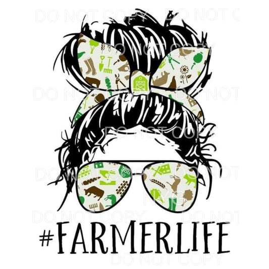 Farmer Life Messy Bun Farm Animals Tools Sublimation 