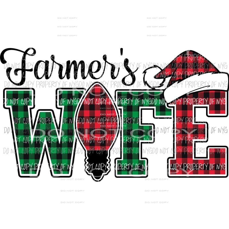 FARMERS WIFE buffalo plaid bulb santa hat Sublimation transfers Heat Transfer