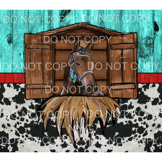 Farmhouse Horse Turquoise Wood Cowhide Sheet Sublimation 