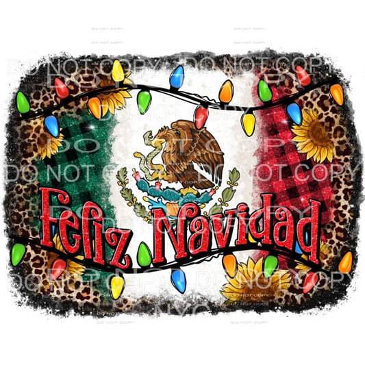 Feliz Navidad Christmas Lights Leopard Red Green Plaid #1671
