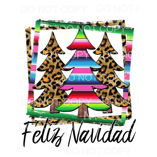 Feliz Navidad Serape Leopard Trees Framed Sublimation 
