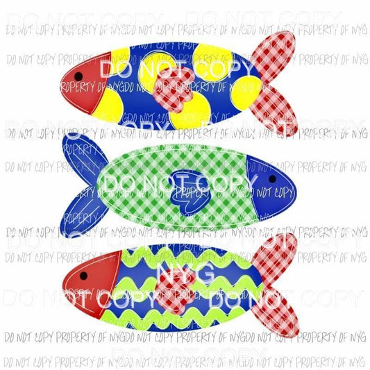 Fish Trio plaid polka dots Sublimation transfers Heat Transfer