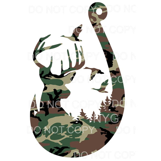 Fishing Hook Deer Mallards Camo Sublimation transfers - Heat
