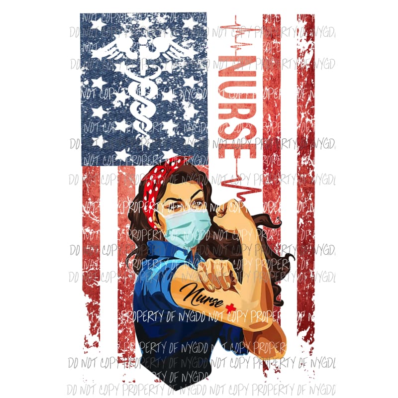 Flag Red white Blue Nurse Flag Brown Hair Sublimation transfers Heat Transfer