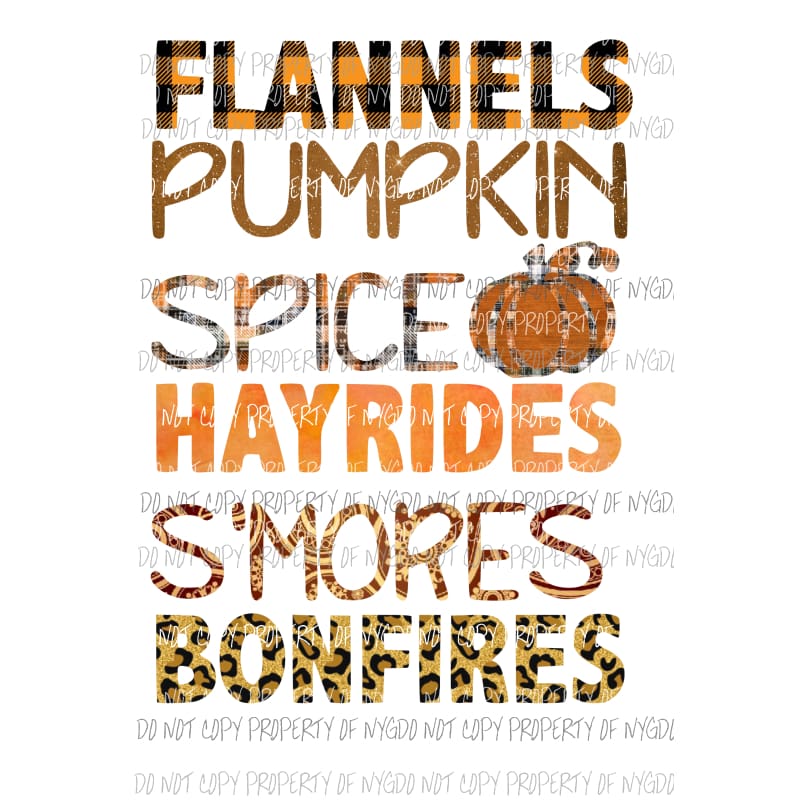flannels pumpkin spice hayrides smores bonfires 3 Sublimation transfers Heat Transfer