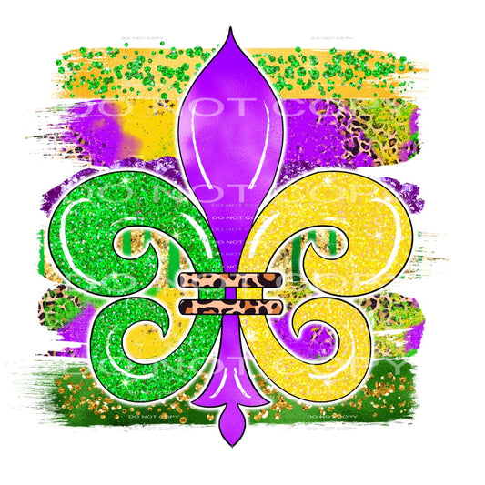 Fleur de Lis Mradi Gras Glitter Brushstrokes Leoaprd #2485 