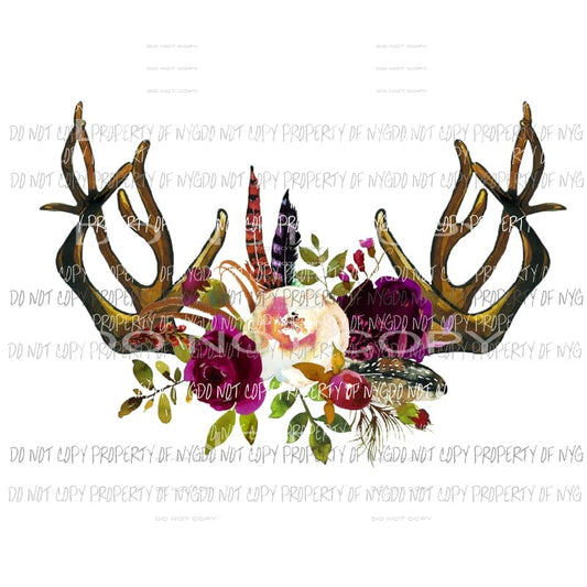 Floral antlers flowers feathers Sublimation transfers Heat Transfer