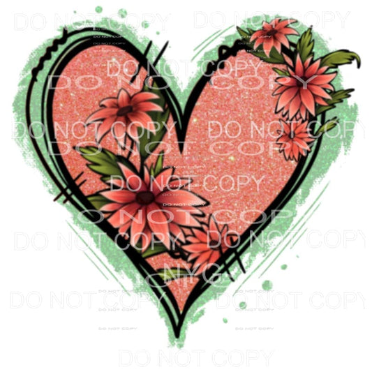 Floral Pink Glitter Green Heart #2035 Sublimation transfers 