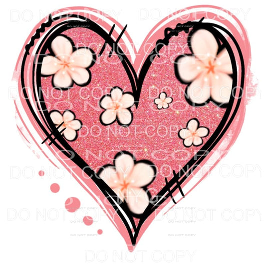 Floral Pink Glitter Heart #2030 Sublimation transfers - Heat