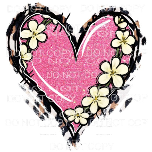Floral Pink Glitter Leopard Heart #2027 Sublimation 