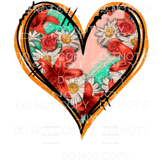 Floral Pink Green Orange Glitter Hearrt #2028 Sublimation 