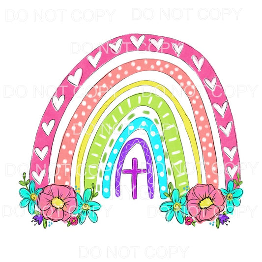 Floral Rainbow Cross Sublimation transfers - Heat Transfer