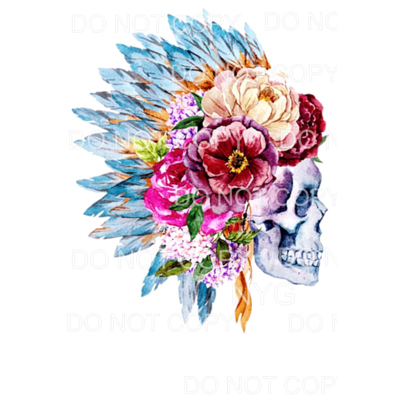 Floral Skull Blue Feather Headdress Sublimation transfers - 