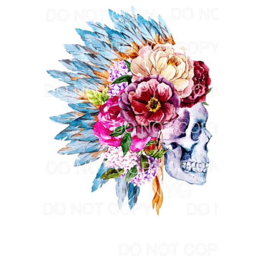 Floral Skull Blue Feather Headdress Sublimation transfers - 
