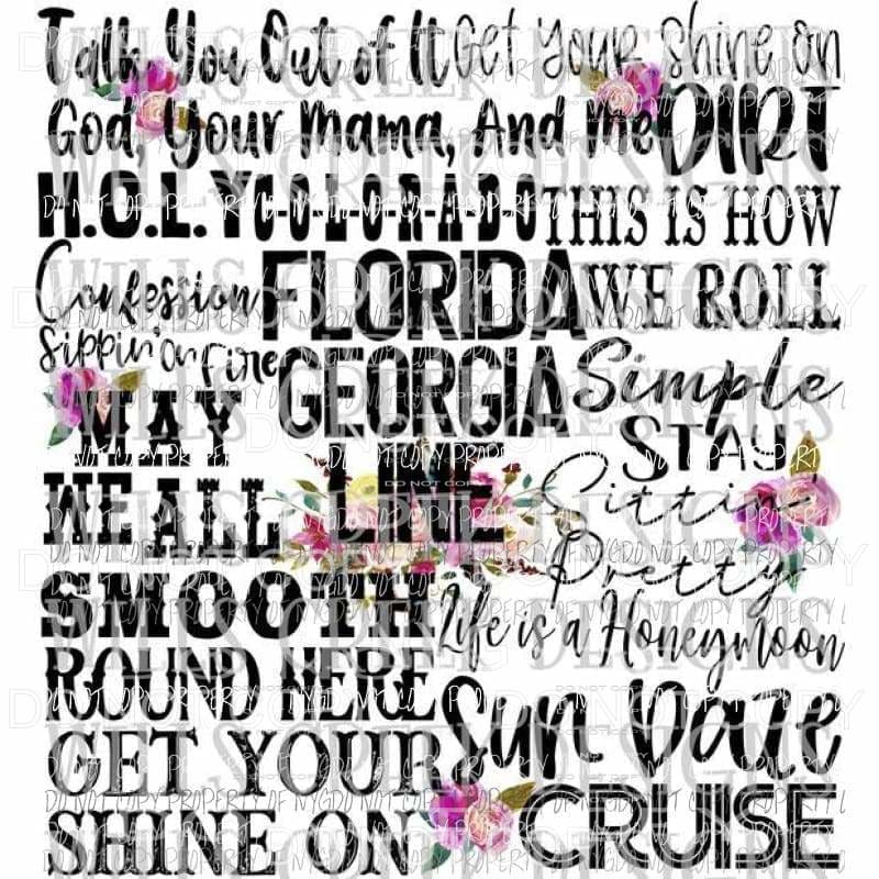 Florida Georgia Line songs Sublimation transfers Heat Transfer