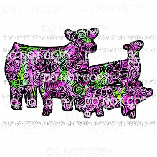 Flower Animals group cow pig sheep Sublimation transfers Heat Transfer