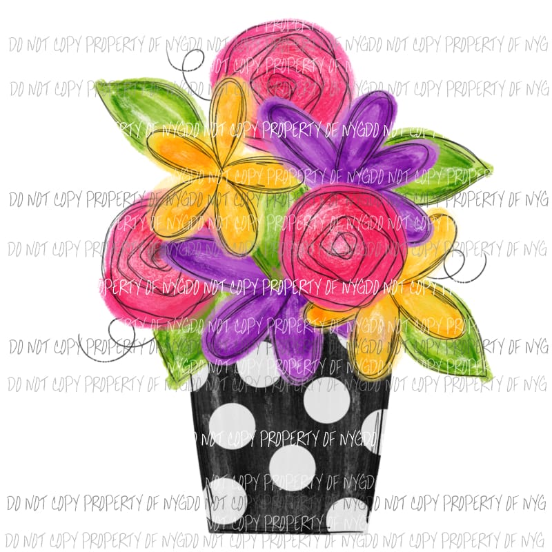 Flower Pot watercolor Sublimation transfers Heat Transfer