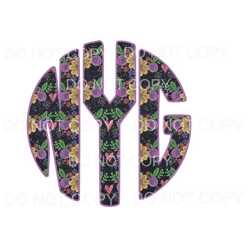 Flowers Black monogram # 2 letters put letters in notes 