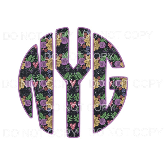 Flowers Black monogram # 2 letters put letters in notes 