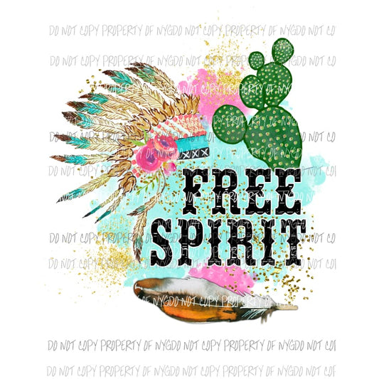 Free Spirit indian headdress feathers cactus Sublimation transfers Heat Transfer