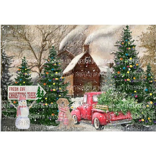 Fresh cut Trees Barn truck Christmas Dog Sublimation transfers Heat Transfer