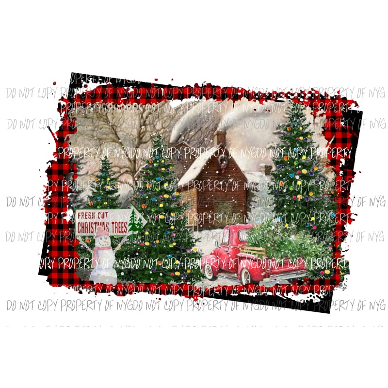 fresh cut trees farm barn truck Christmas FRAMED Sublimation transfers Heat Transfer