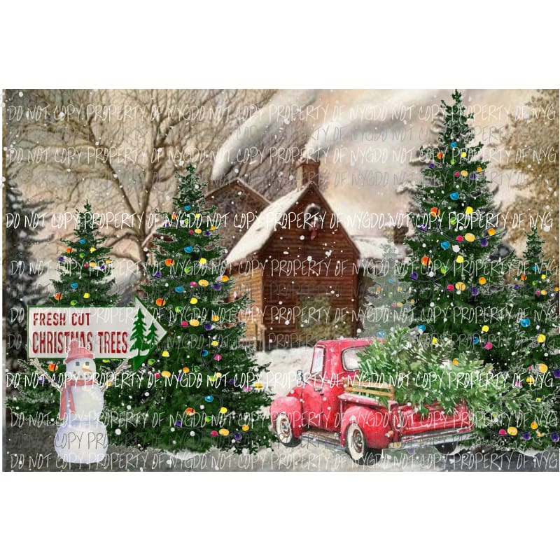 fresh cut trees farm barn truck Christmas Sublimation transfers Heat Transfer
