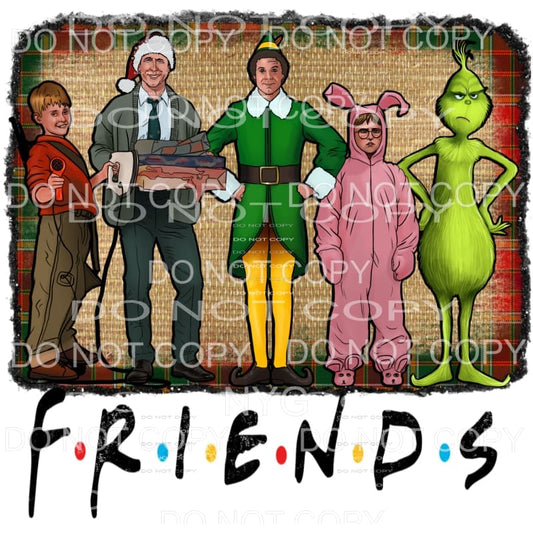 Friends Christmas Movie Characters Red Plaid Background 
