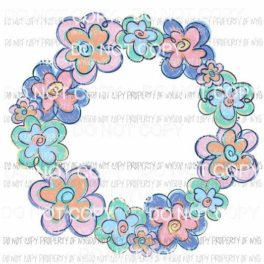 Funky Flower Wreath Pastel Sublimation transfers Heat Transfer