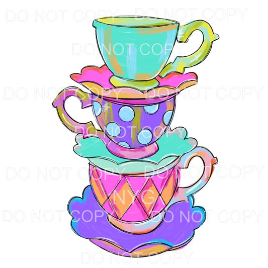 Funky Stacked Teacups Sublimation transfers - Heat Transfer