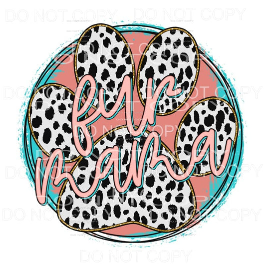 Fur Mama Paw Print Cow Print Pink Blue Gold Glitter Circle 