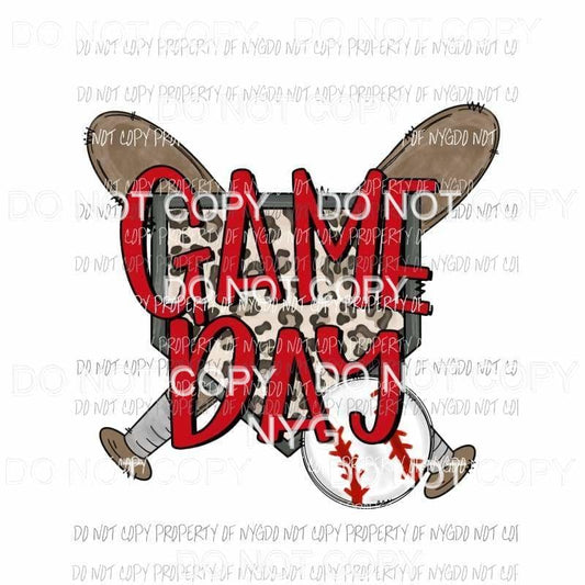 Game Day red baseball bats leopard home plate Sublimation transfers Heat Transfer