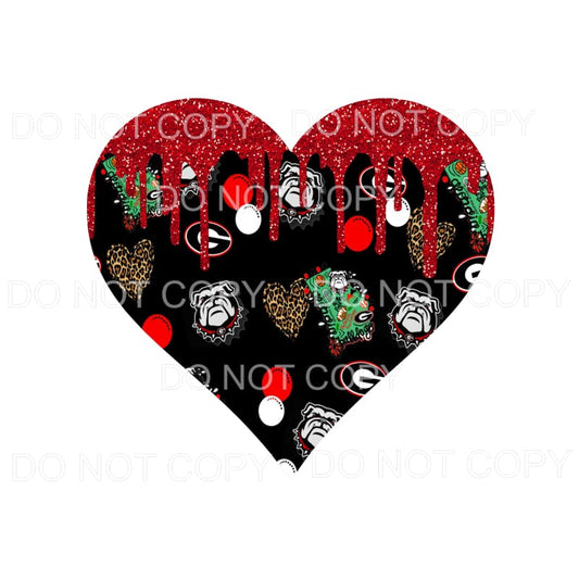 Georgia Bulldogs Heart Red Glitter Drip Leopard Sublimation 