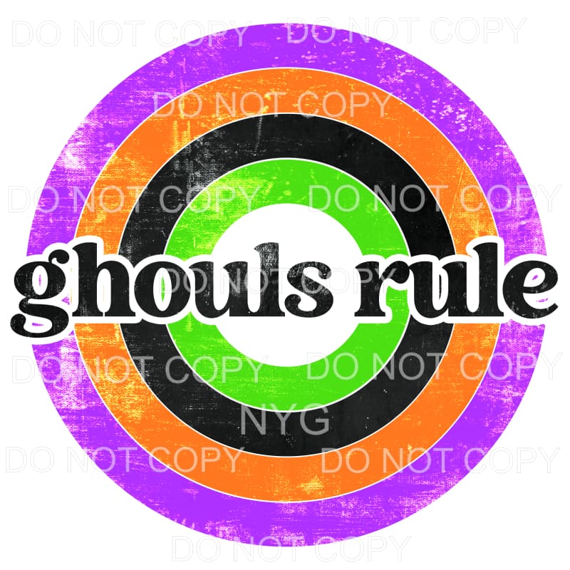 Ghouls Rule Purple Orange Black Green Circles Distressed 